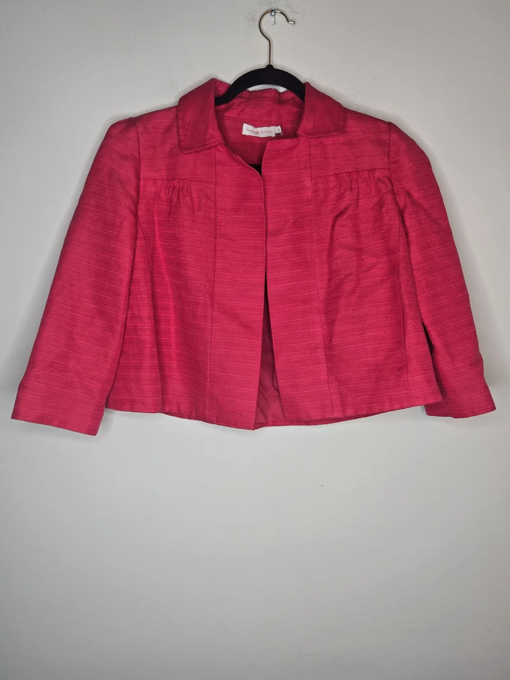Tory Burch Fuchsia Textured Cropped Jacket 3/4 Sleeve Size 6
